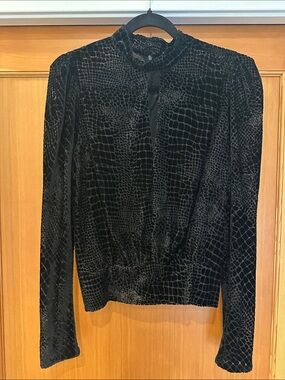 Frame Denim Black Velvet Mock-Neck Long Sleeve Top